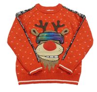 Červený vzorovaný svetr se sobem F&F