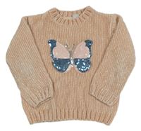 Růžový žinylkový svetr s motýlem z flitrů Kiki&Koko