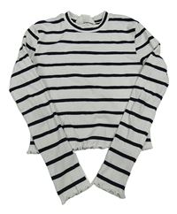 Bílo-černé pruhované žebrované crop triko H&M