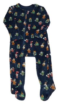 Tmavomodrý chlupatý overal se zvířaty Nutmeg