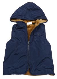 Tmavomodrá prošívaná šusťáková zateplená vesta s kapucí Mick Mack