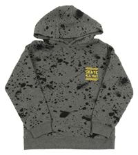 Šedá melírovaná skvrnitá mikina s nápisem a kapucí Primark