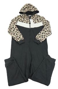 Nové - Antracitovo-béžovo-bílá tepláková kombinéza se vzorem a kapucí M&S