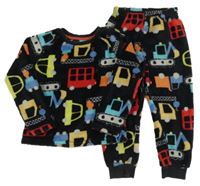 Černé chlupaté pyžamo s dopravními prostředky Matalan
