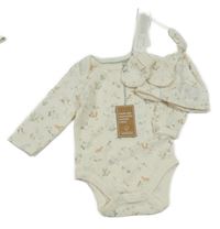 Nové - 3set - Smetanové body se zvířaty + bavlněná čepice + rukavičky Mothercare