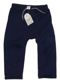 Nové - Tmavomodré plátěné kalhoty s úpletovým pasem George