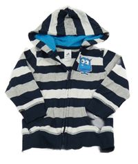 Tmavomodro-šedo-bílá pruhovaná propínací mikina s příšerkou a kapucí C&A