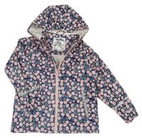 Tmavomodrá květovaná nepromokavá bunda s kapucí Lupilu
