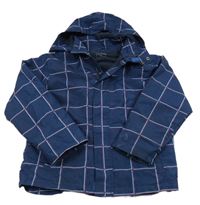 Tmavomodro-červeno-bílá kostkovaná šusťáková jarní bunda s kapucí Name it