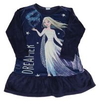 Tmavomodrá plyšová noční košile s Elsou Disney