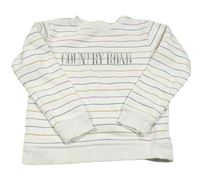 Bílo-barevná pruhovaná třpytivá mikina s nápisem