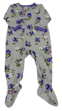 Šedý melírovaný květovaný fleecový overal Carter's