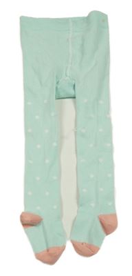 Mátové puntíkatá punčocháče s květinou 