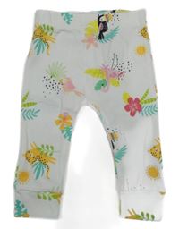 Bílé lehké tepláky se zvířaty a listy