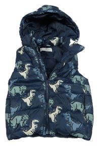 Tmavomodrá šusťáková zateplená vesta s dinosaury a kapucí H&M