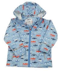 Světlemodrá nepromokavá bunda s auty a kapucí Lupilu