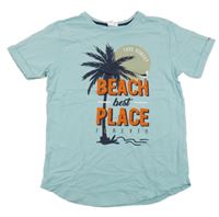 Světlemodré tričko s palmou a nápisem