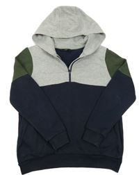 Šedo-tmavomodro-khaki mikina s kapucí George