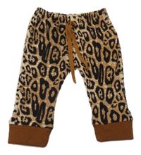 Hnědo-béžovo-černé úpletové tepláky s leopardím vzorem