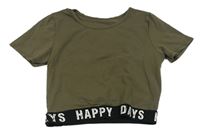 Khaki crop tričko s černým pasem 