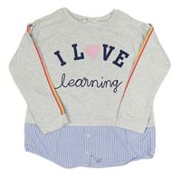 Šedá melírovaná mikina s nápisem a všitou halenkou H&M