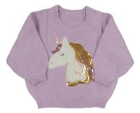 Lila oversize svetr s jednorožcem s flitry Matalan