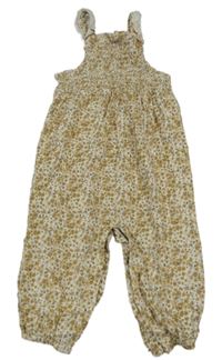 Smetanovo-hnědé květované lehké laclové tepláky Tu