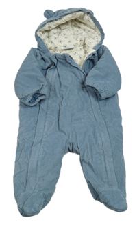 Modrá manšestrová lehce zateplená kombinéza s kapucí Topomini