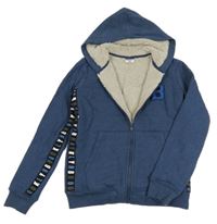 Tmavomodrá zateplená propínací mikina s kapucí Pocopiano