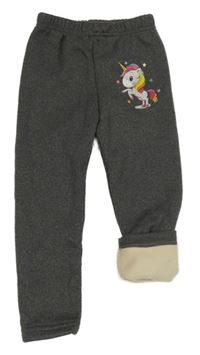 Tmavošedé zateplené legíny s jednorožcem 