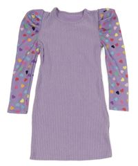 Fialové žebrované úpletové šaty s puntíkatými rukávy shein