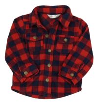 Červeno-tmavomodrá kostkovaná fleecová košile M&Co.