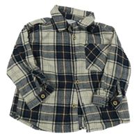 Tmavomodro-smetanová kostkovaná flanelová košile Zara