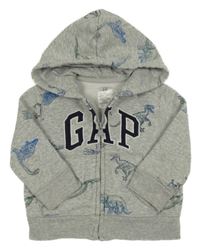 Šedá propínací mikina s dinosaury a kapucí GAP
