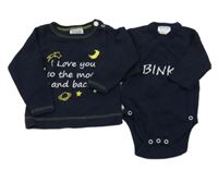 2 set - tmavomodré body s nápisem + tmavomodré triko 