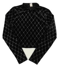 Černo-stříbrné vzorované sametové crop triko shein