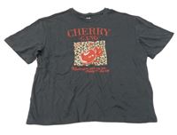 Tmavošedé tričko s třešněmi Sinsay