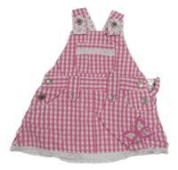 Růžovo-bílé kostkované plátěné laclové šaty Topolino