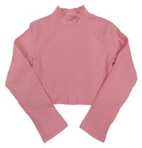 Růžové crop žebrované triko shein