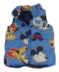 Modro-barevná šusťáková zateplená vesta s Mickeym a Plutem Disney