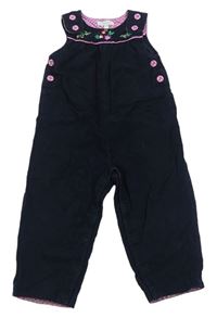Tmavomodré manšestrové laclové kalhoty s květy Jojo Maman Bebé