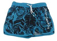 Modro-černé plážové kraťasy s nápisem a listy River Island