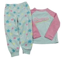 Světlemodro-růžové fleecové pyžamo s hvězdičkami a nápisem Primark