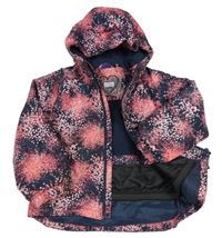 Tmavomodro-růžová vzorovaná šusťáková zimní bunda s kapucí Lupilu