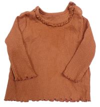 Rezavé žebrované triko s volánky George