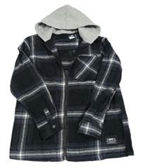 Černo-modro-bílo-šedá kostkovaná košilová bunda s kapucí Page one young