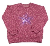 Růžová mikina s hvězdou z flitrů a leopardím vzorem Nutmeg