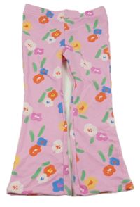 Nové - Růžové květované flare zateplené legíny 