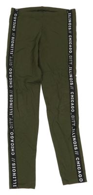 Khaki-černé legíny s nápisy 