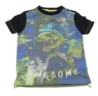 Černo-modro-zelené tričko s dinem C&A